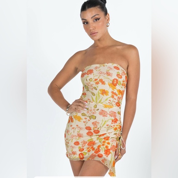 Princess Polly Strapless Floral Dress - Yellow and Red - Picture 2 of 7